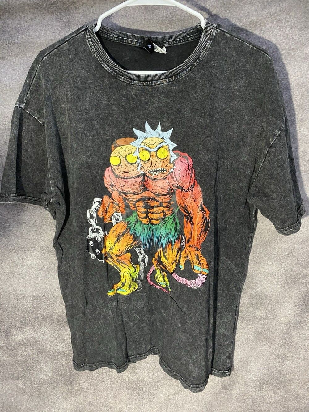 Rick and Morty Graphic T-Shirt Black Acid Wash Men’s Size M Romwe